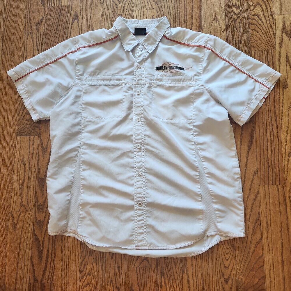 Harley Davidson Flames Logo Biker Button Up Short Sleeve Shirt Extra Large XL
